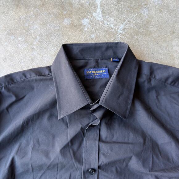VINTAGE 90s SOFT BUSINESS BLACK BUTTON UP DRESS SHIRT FORMAL MENS LARGE - Picture 2 of 5